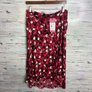 CAbi 4212 Corsage Floral Midi Skirt Size  8 NEW Wine Blossom Print